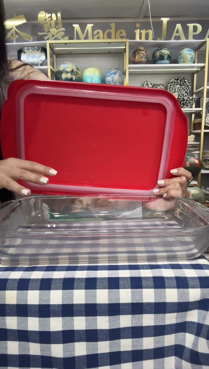 瓷墨西哥利比钢化玻璃烤盘红盖2.5L一只