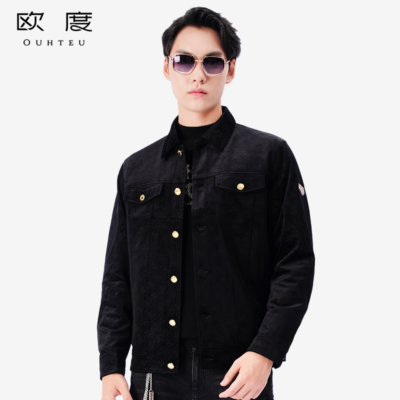 OUHTEU/欧度【工装风】25冬季新品男士丝绒烧花舒适保暖外套7591