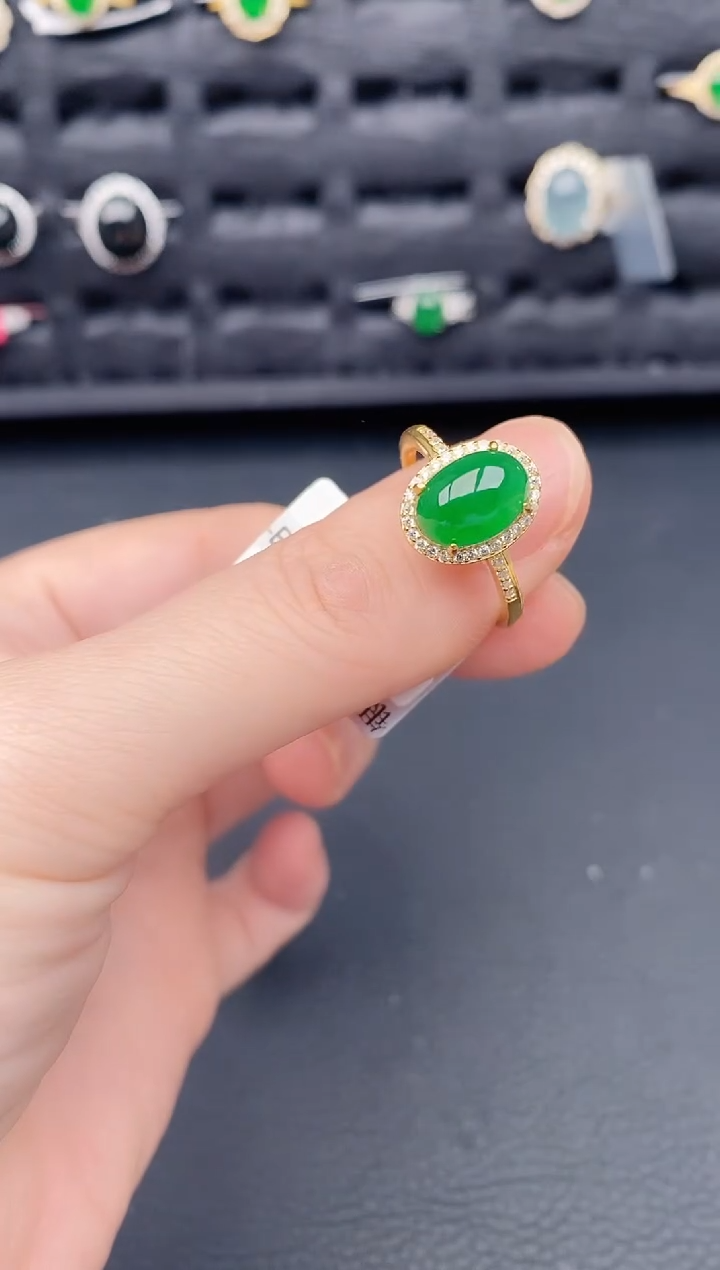银S925镶嵌戒指翡翠天然a货翡翠164