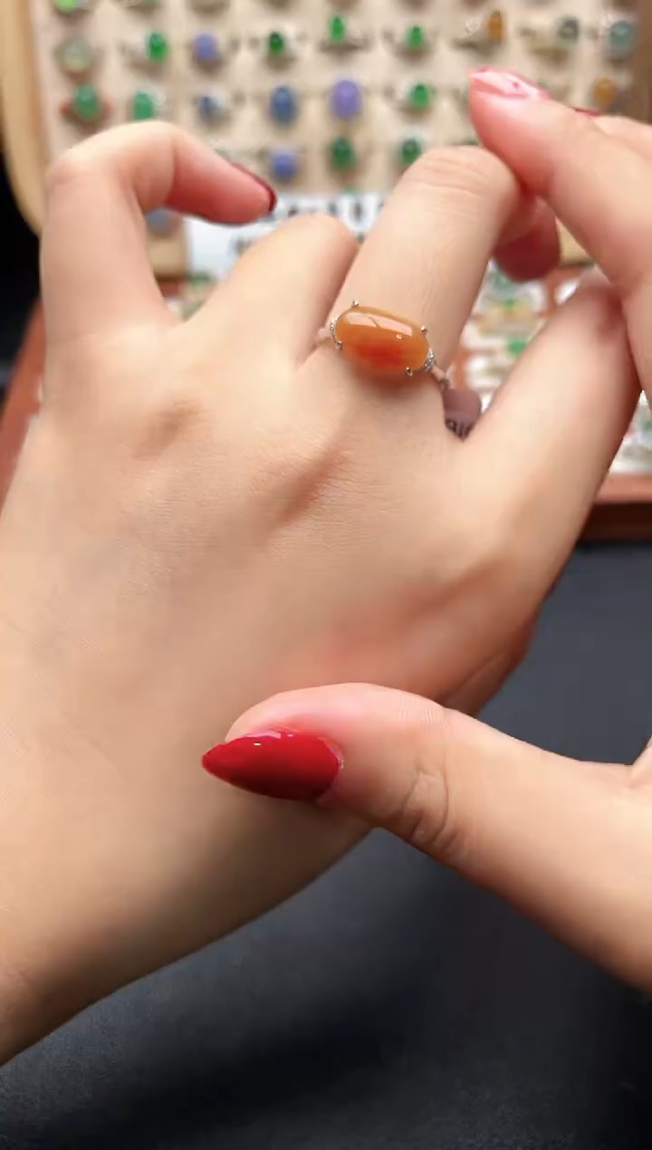 银S925镶嵌戒指翡翠一物一证一礼盒