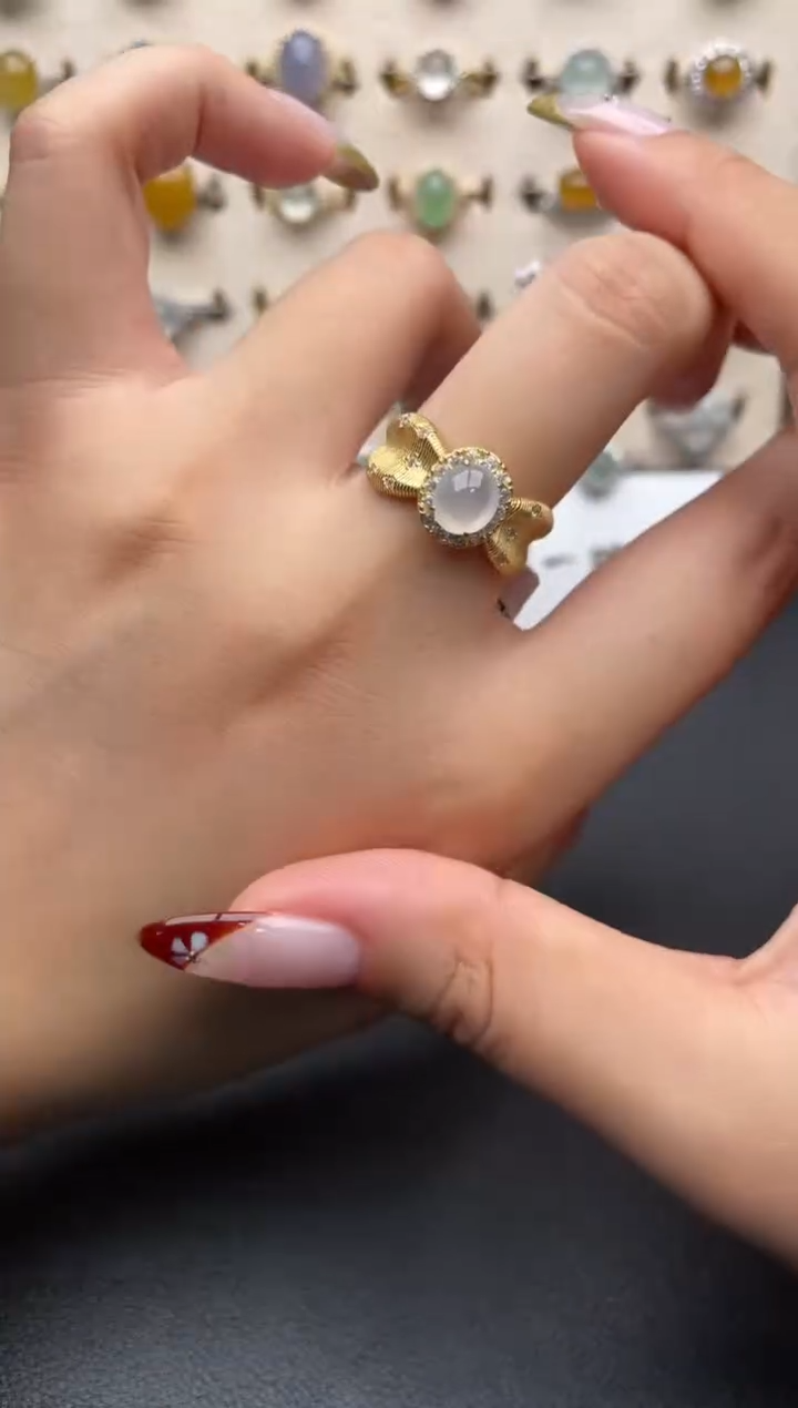 银S925镶嵌戒指翡翠一物一证一礼盒