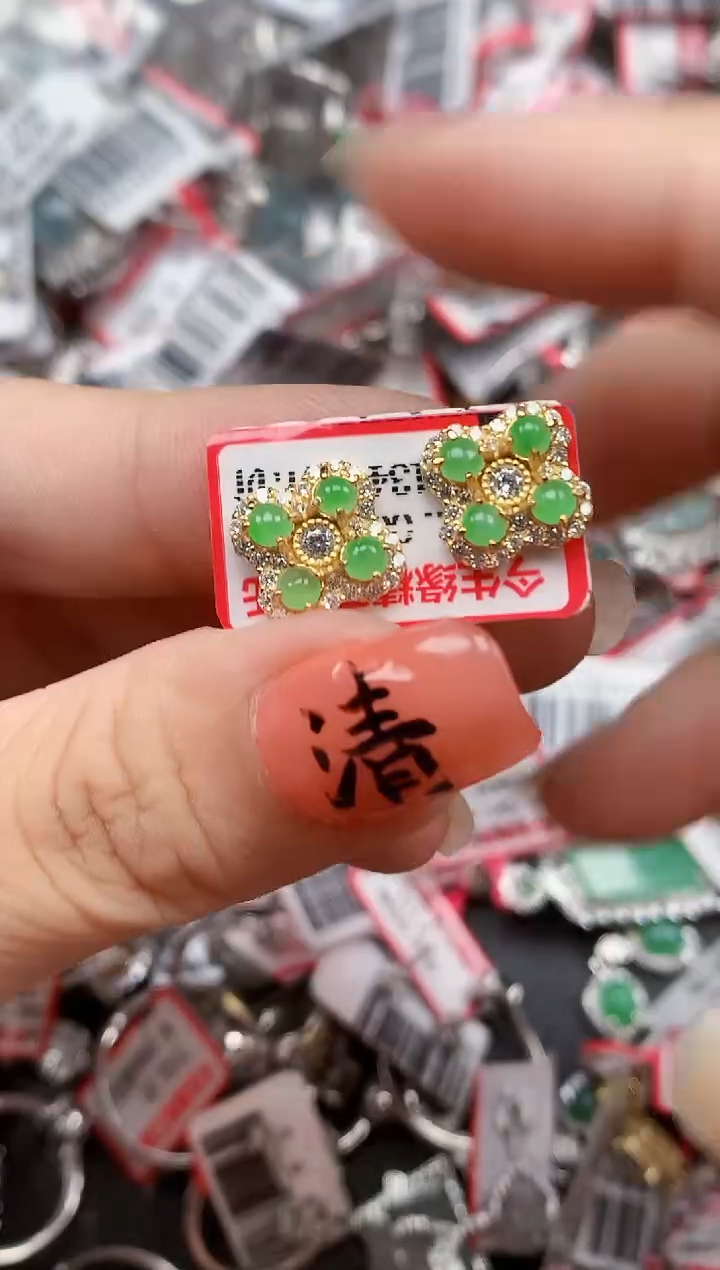 银S925镶嵌戒指翡翠天然A货缅甸翡翠