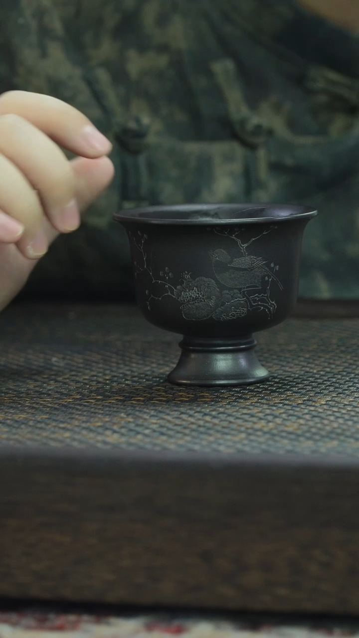 茶杯紫砂非遗茶器-清供朱泥捂灰