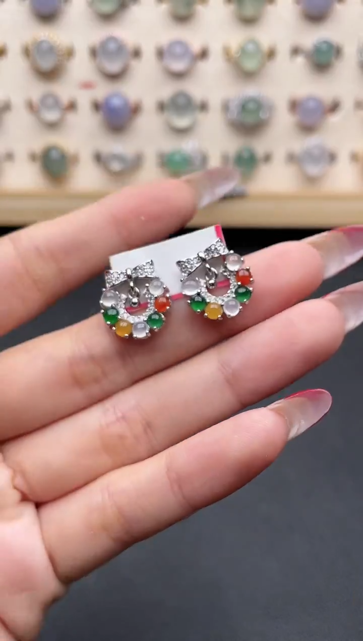 【闪购商品】翡翠耳饰银S925镶嵌一物一证一礼盒