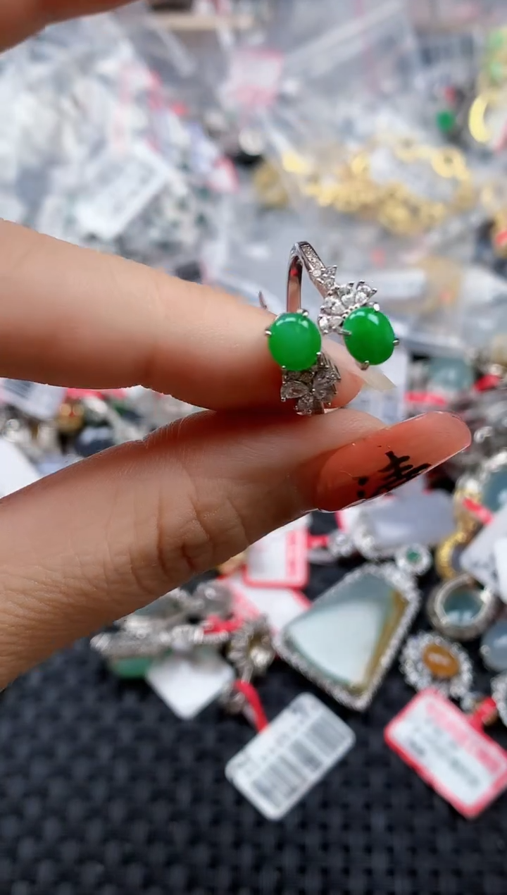 银S925镶嵌戒指翡翠天然A货缅甸翡翠