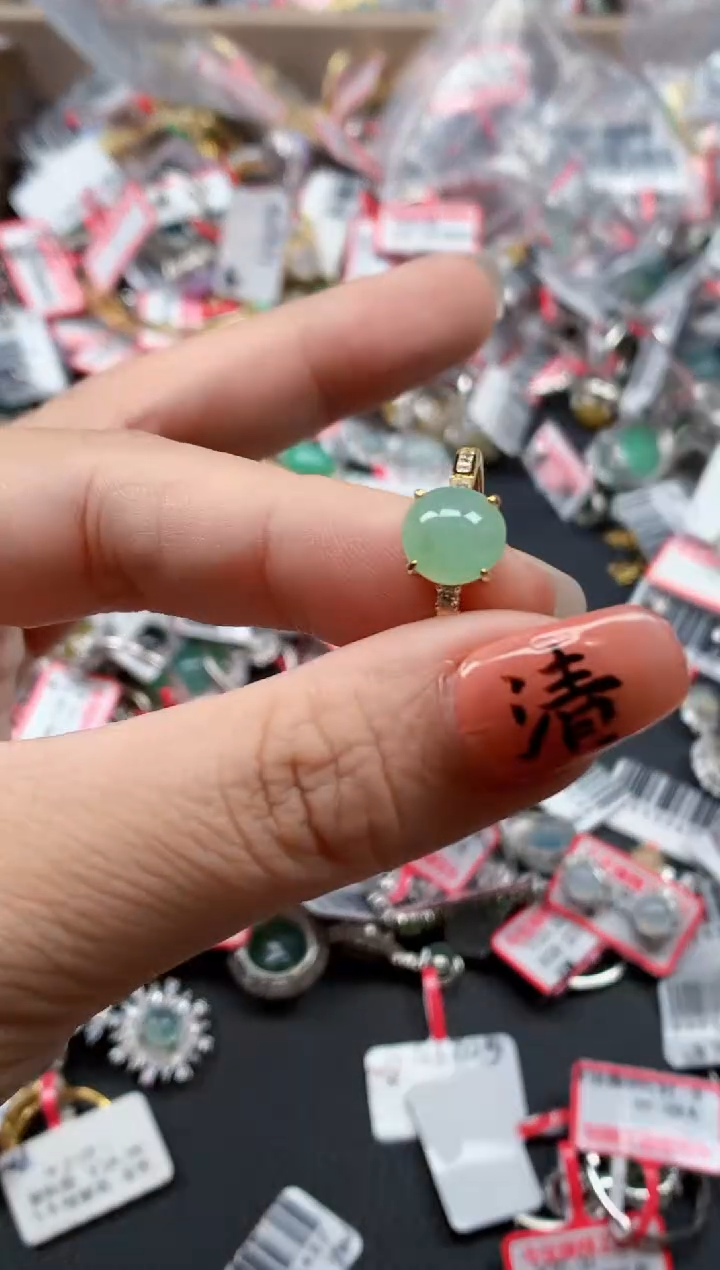 银S925镶嵌戒指翡翠天然A货缅甸翡翠