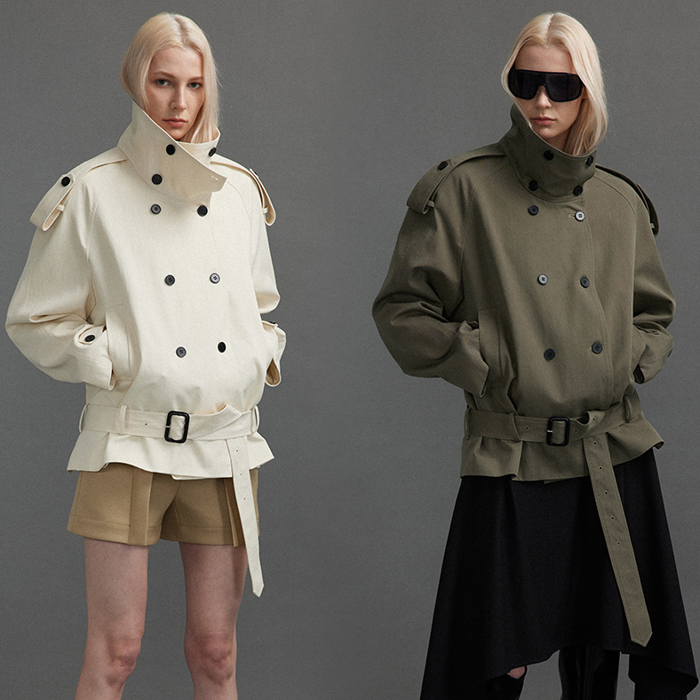 【LOCAT】saumple study symp 弧形肩短款廓形风衣  SS66409