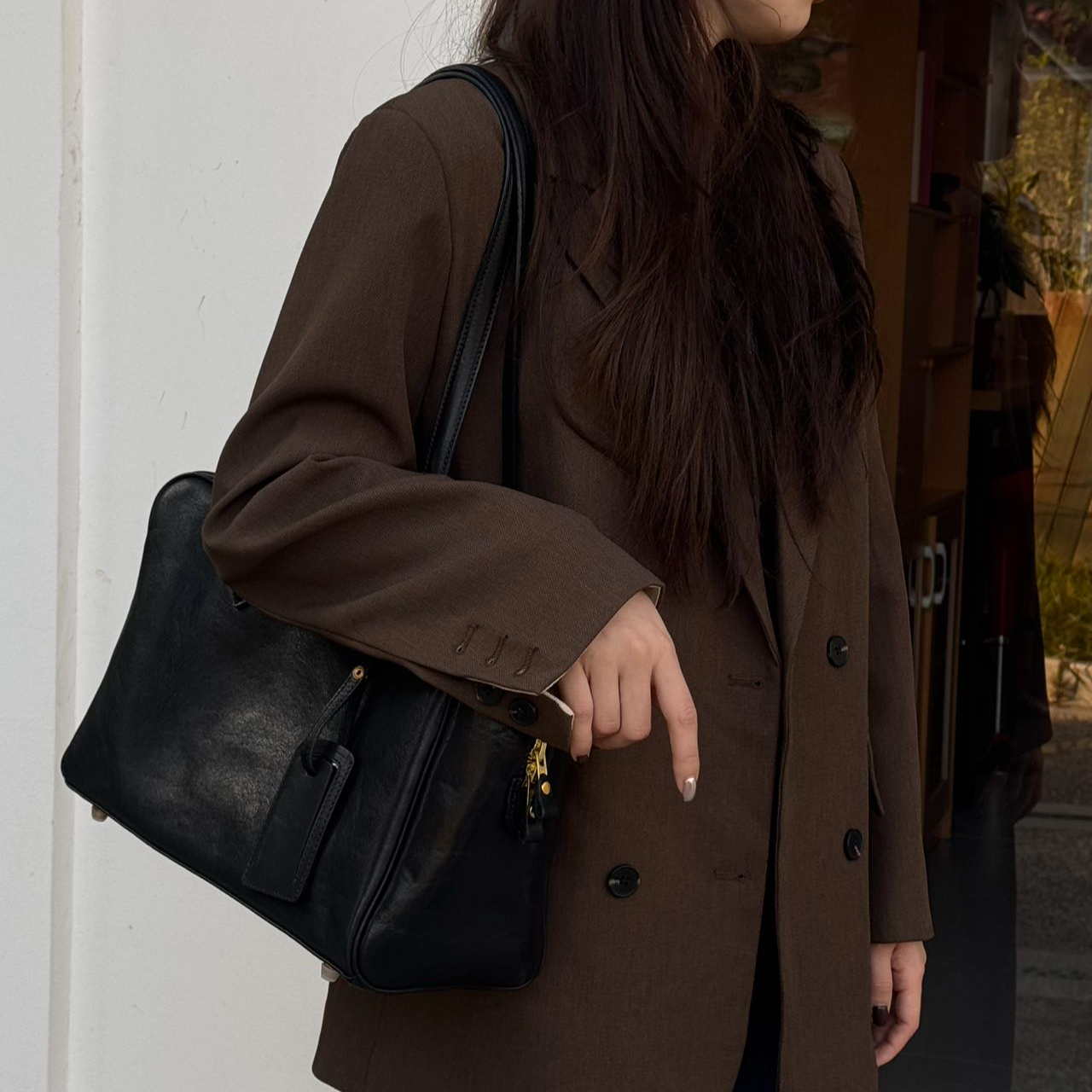 意大利托马斯植鞣头层牛皮维多利亚保龄球大容量简约单肩松弛大包