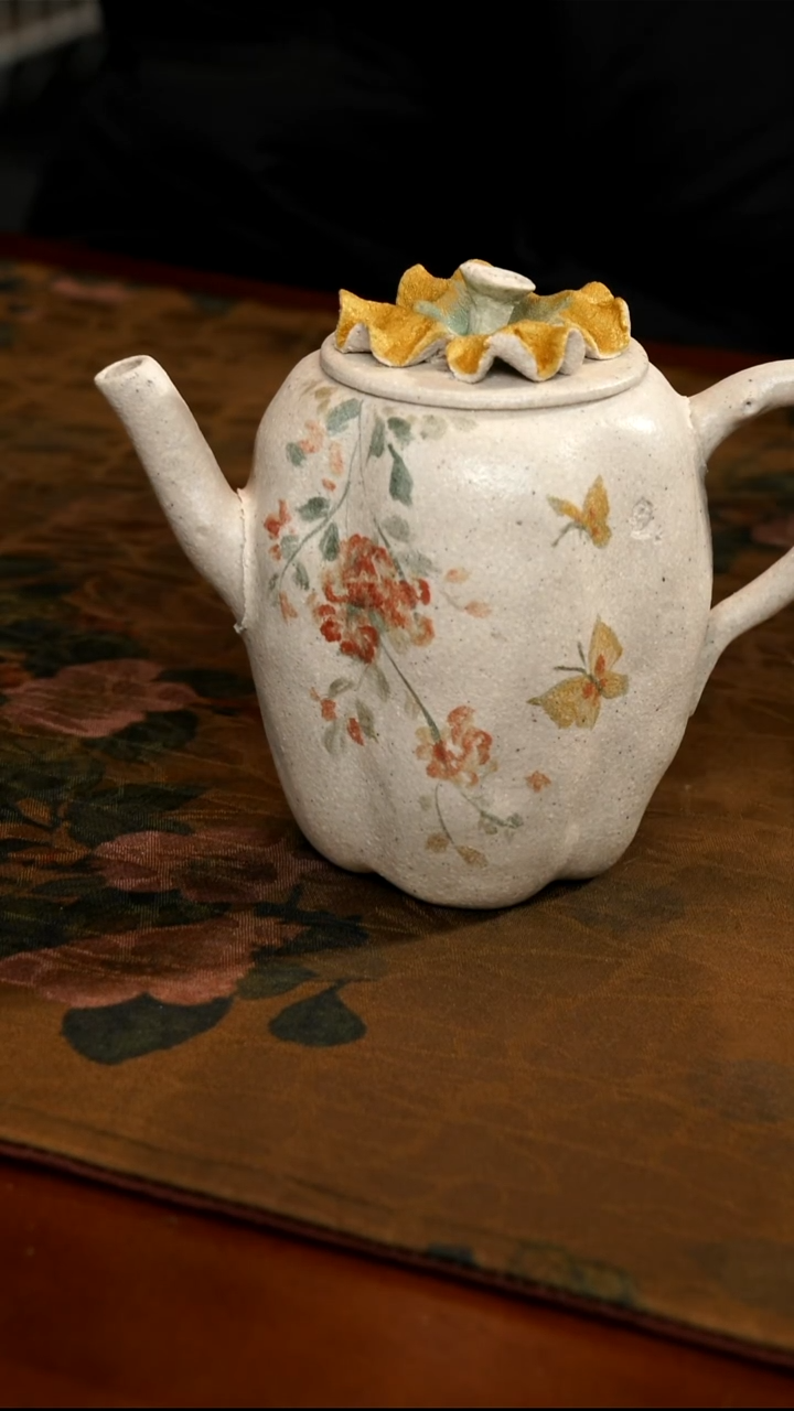 茶壶紫砂白泥桃花柿子壶