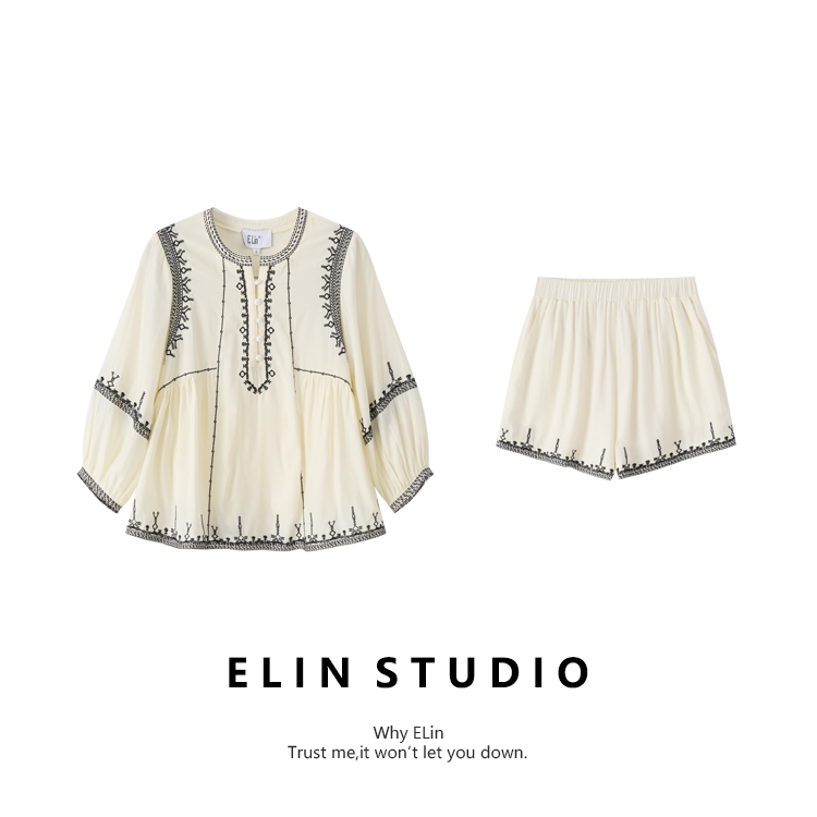 ELIN/现货【花容东方】夏新款气质显瘦百搭轻奢洋气时尚套装#LT220