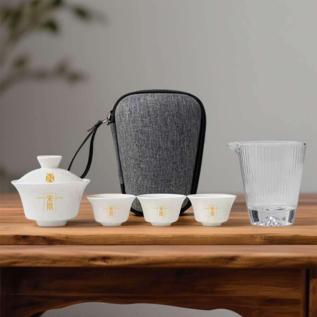 宋凰德化白瓷旅行茶具陶瓷旅游套装便携式车载户外泡茶壶快客杯