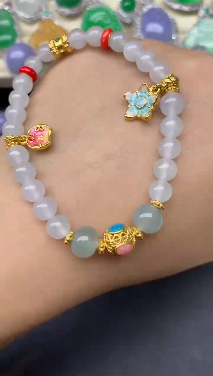 足金镶嵌手串翡翠244-雪姐翡翠天天见