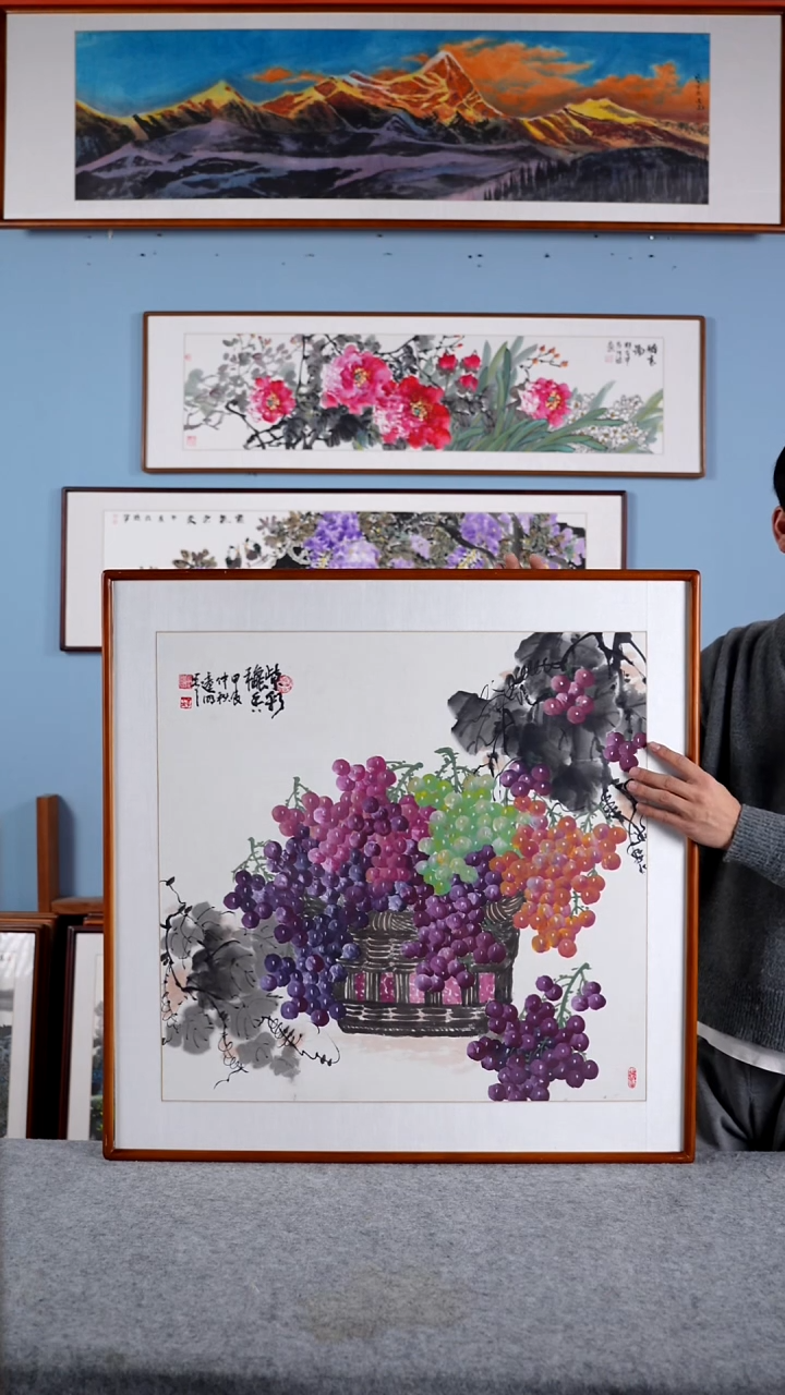 【闪购商品】国画陈达明《紫彩秋香》带框尺寸82*82