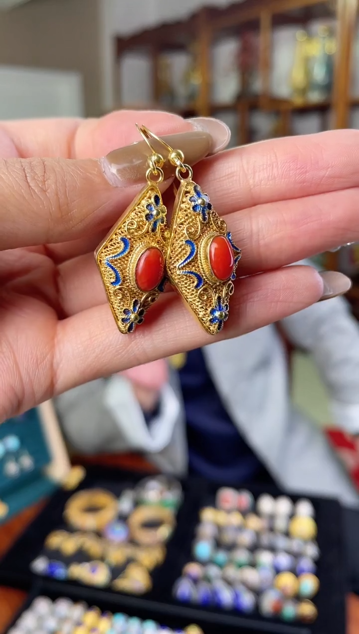 【闪购商品】非遗绝技花丝镶嵌耳环