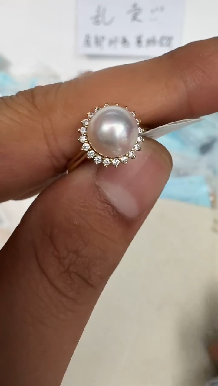 银S925镶嵌戒指海水珍珠戒指