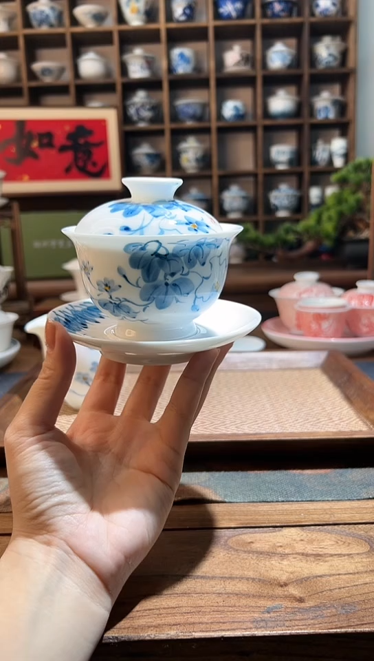 【闪购商品】牵牛花大元宝盖碗+牵牛花底托
