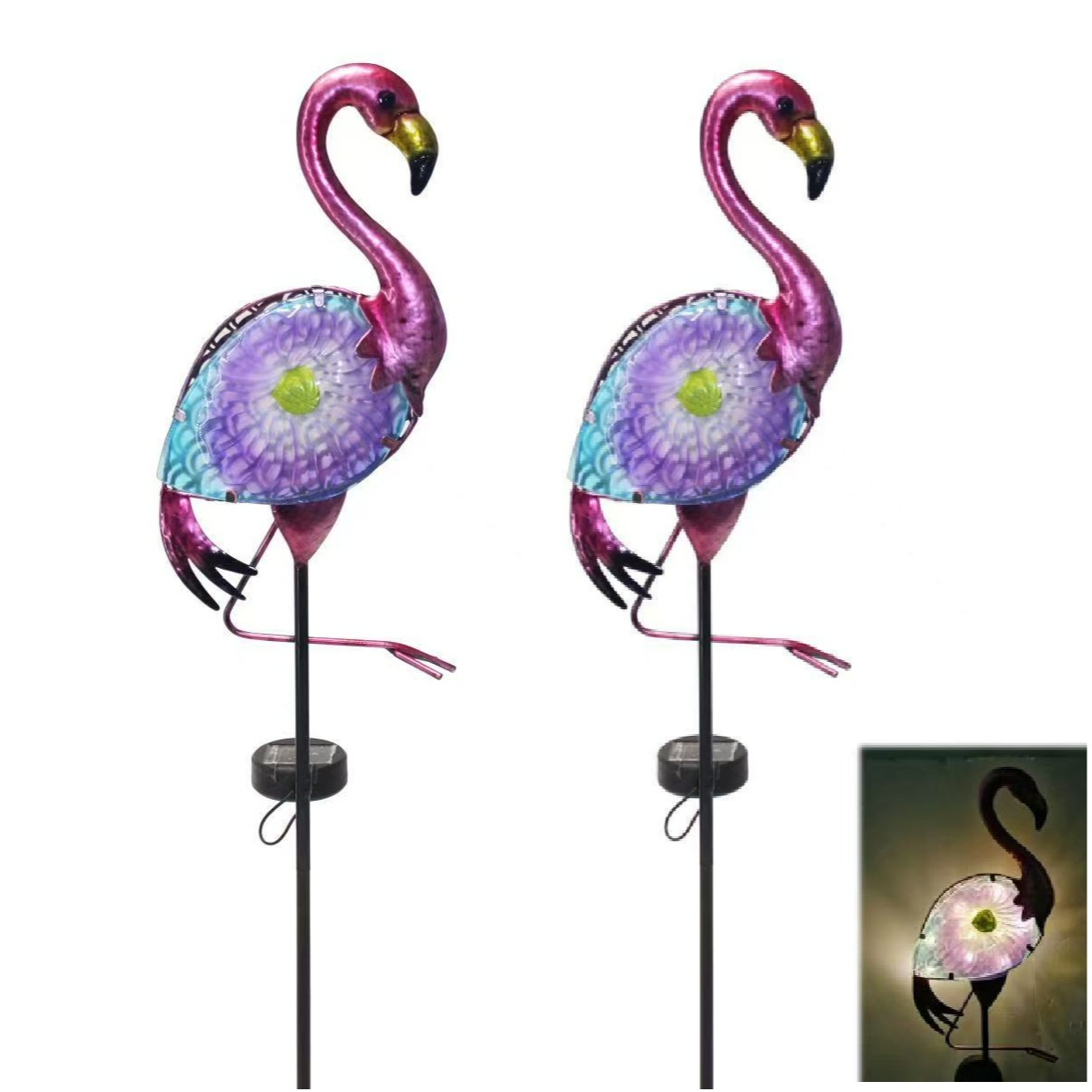 出口外单火烈鸟花插花园琉璃装饰摆件庭院铁艺装饰品