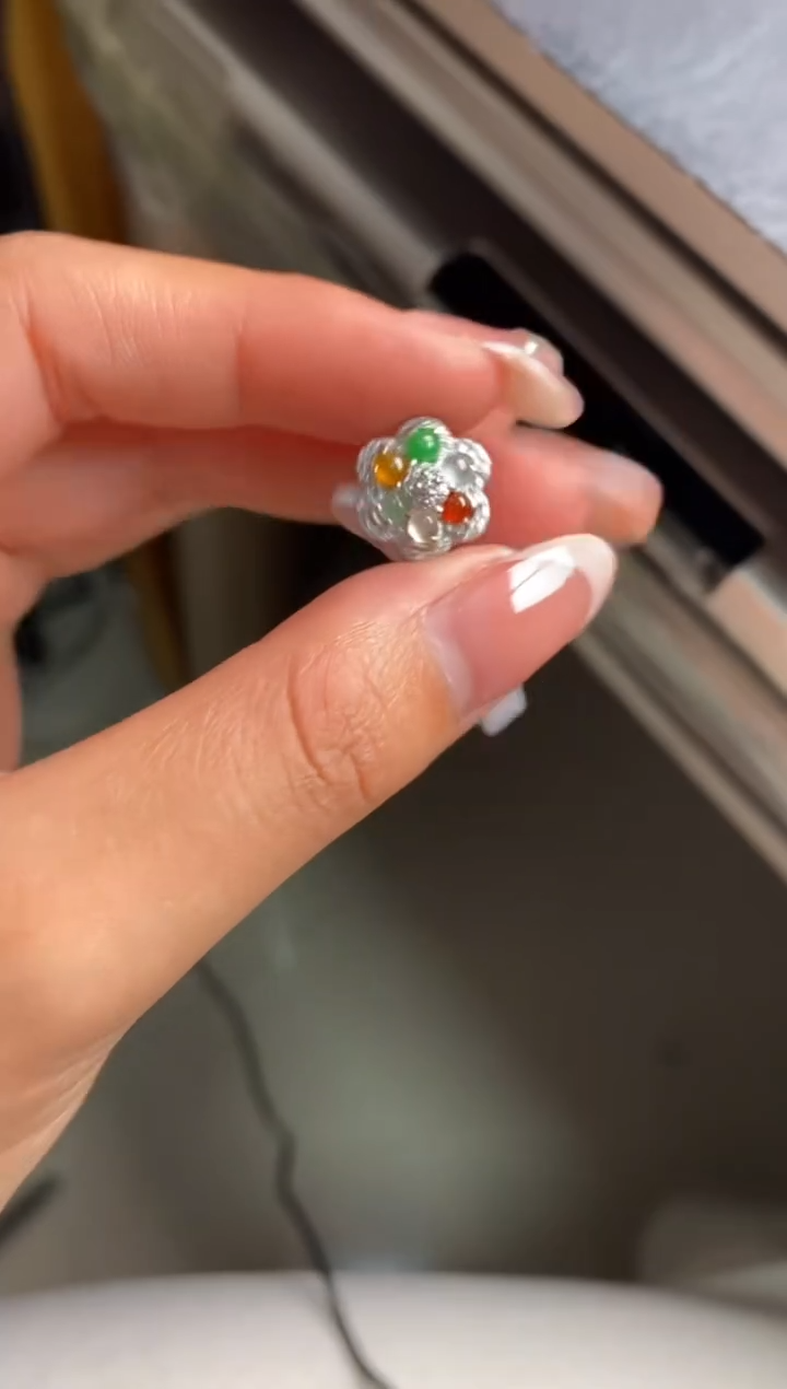 银S925镶嵌戒指翡翠天然A货翡翠