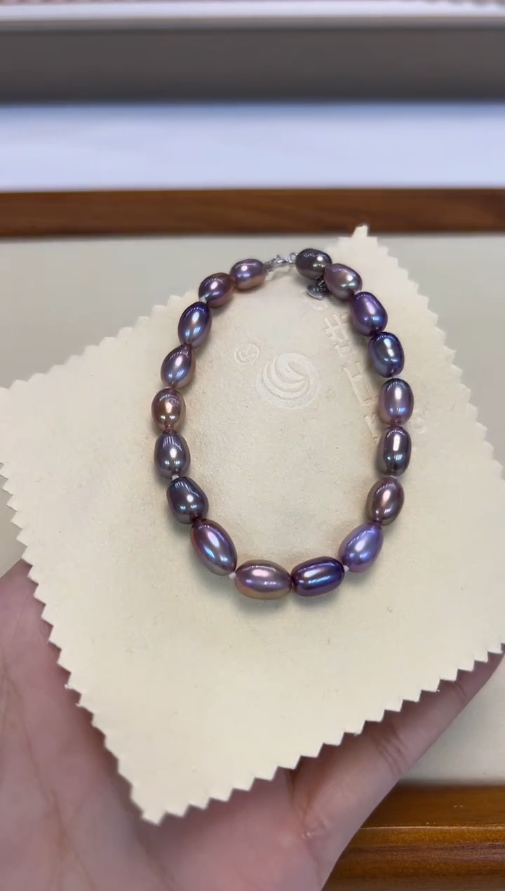 银S925镶嵌手绳淡水珍珠无核彩米珠手链