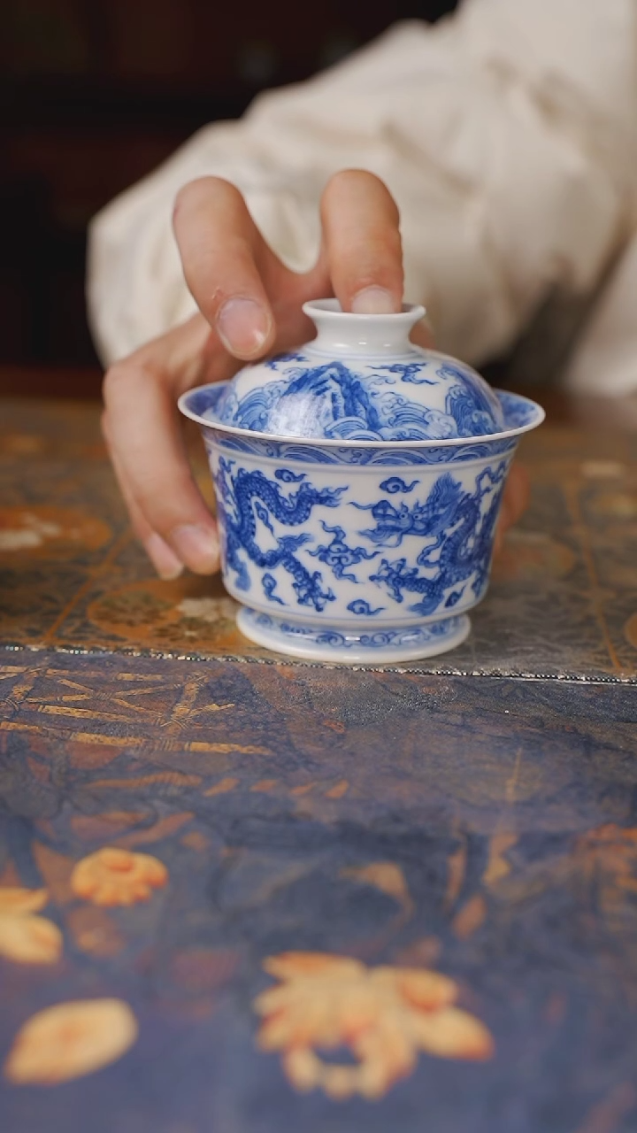 【闪购商品】杯望月怀古双龙马蹄盖碗