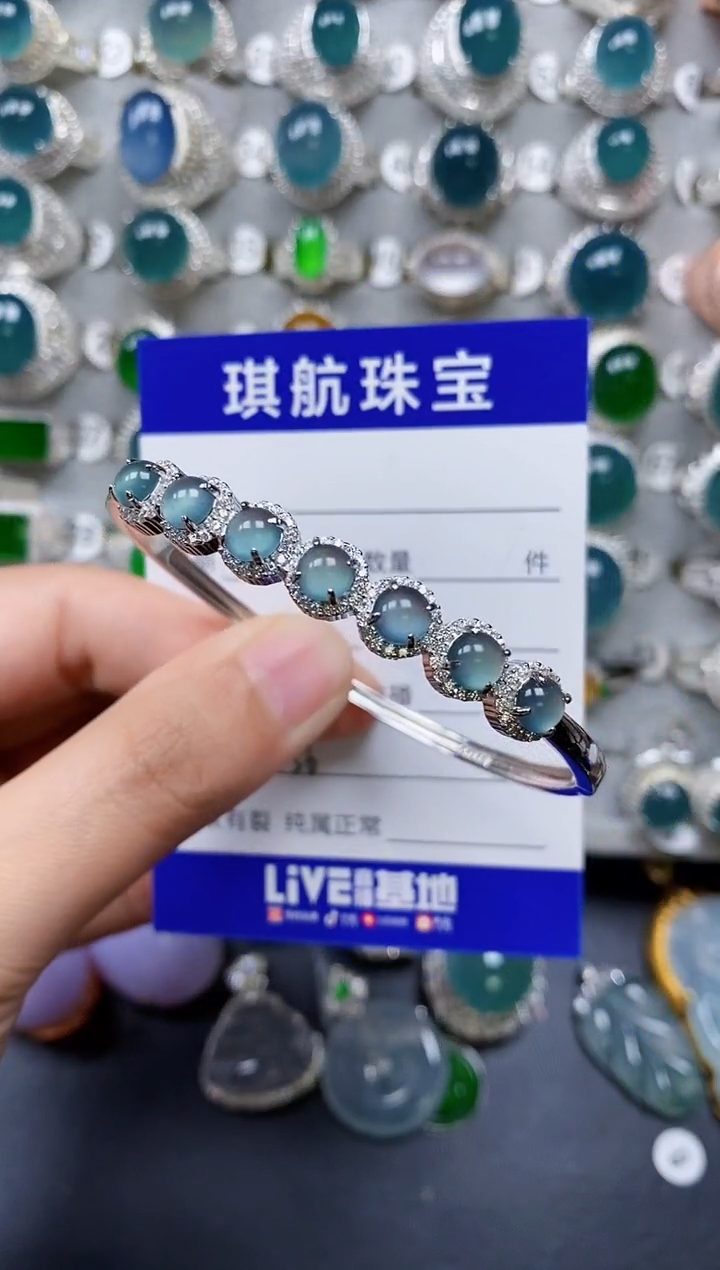 【闪购商品】翡翠手镯银S925镶嵌0356