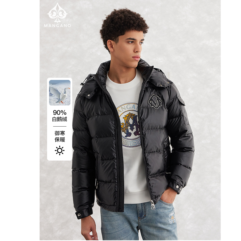 曼加龙25冬季90白鹅绒连帽加厚拍照必备男士冬季外套羽绒服3335