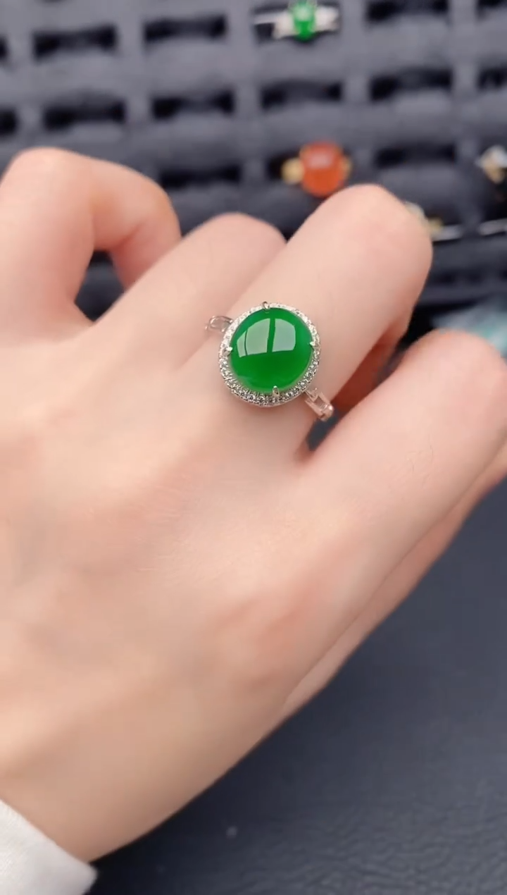银S925镶嵌戒指翡翠天然a货翡翠305
