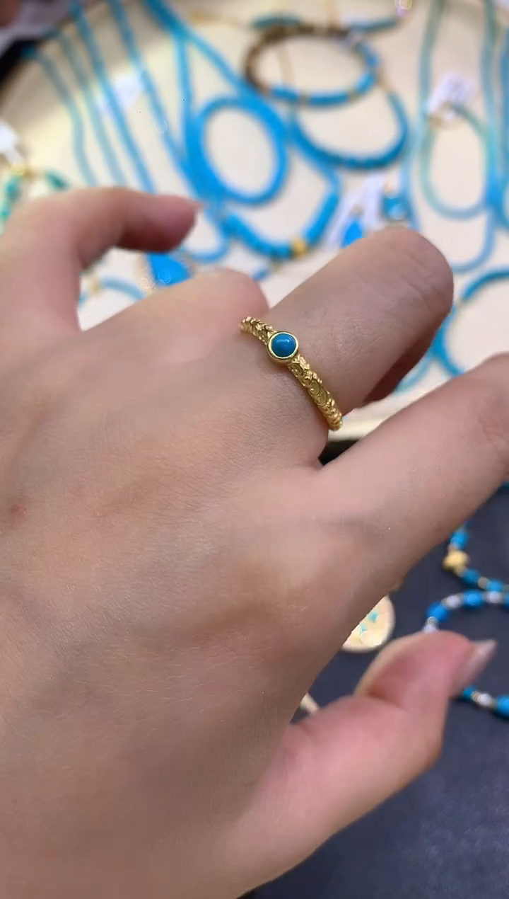 银S925镶嵌绿松石戒指A477|多样性发货一件|88