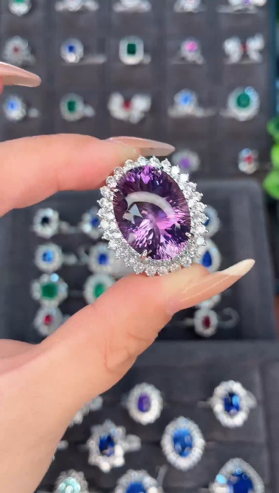 银S925镶嵌戒指紫晶-23克拉