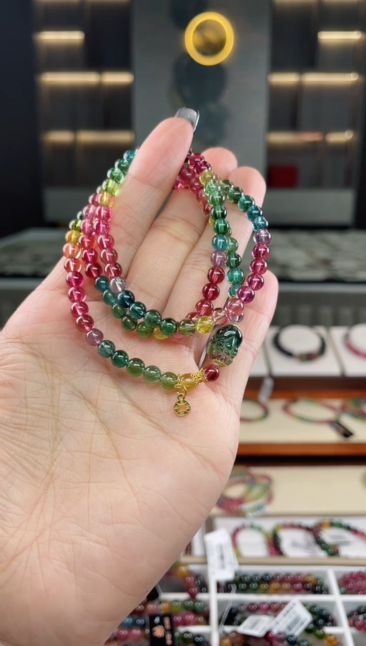 未镶嵌三圈手串6mm+碧玺（多样性发一条）T