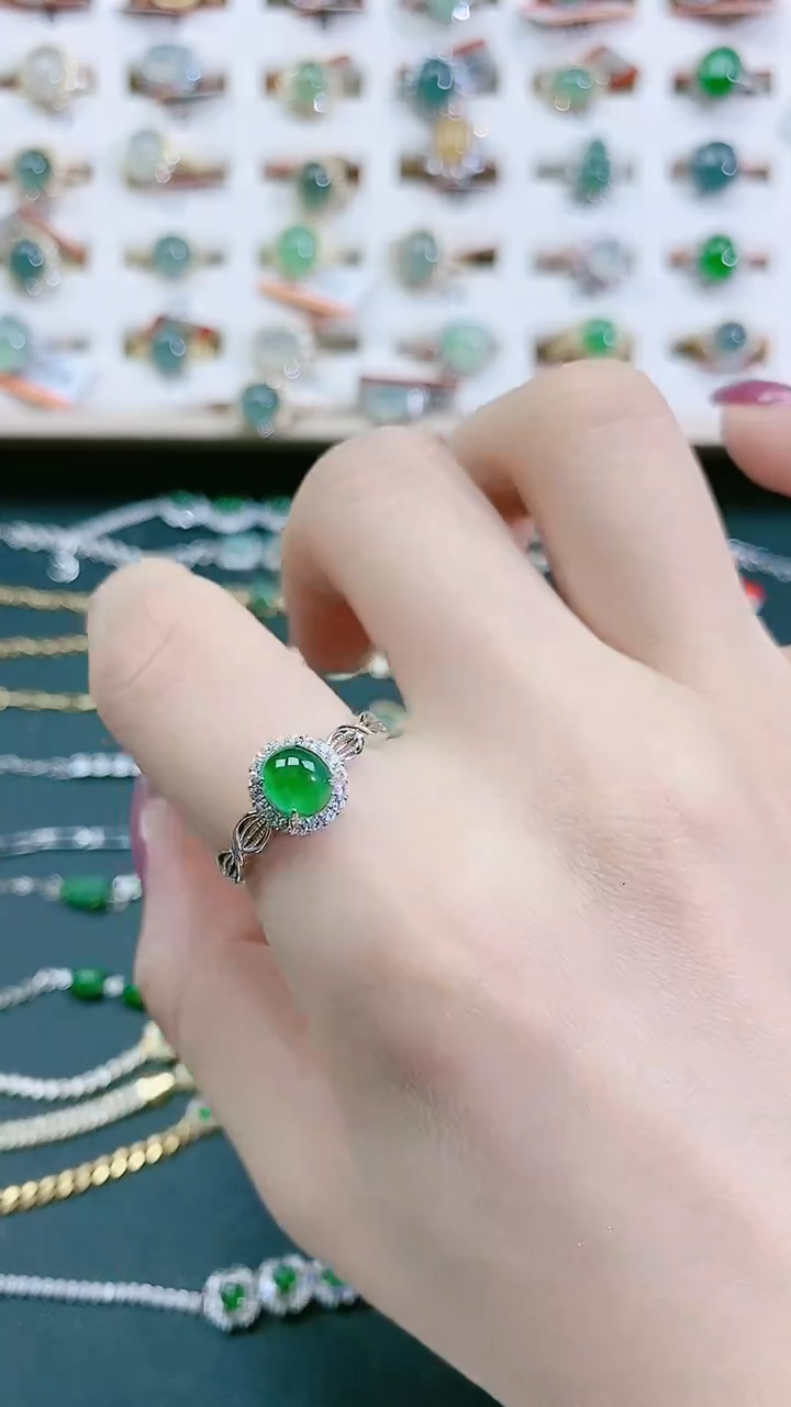 银S925镶嵌戒指翡翠天然翡翠