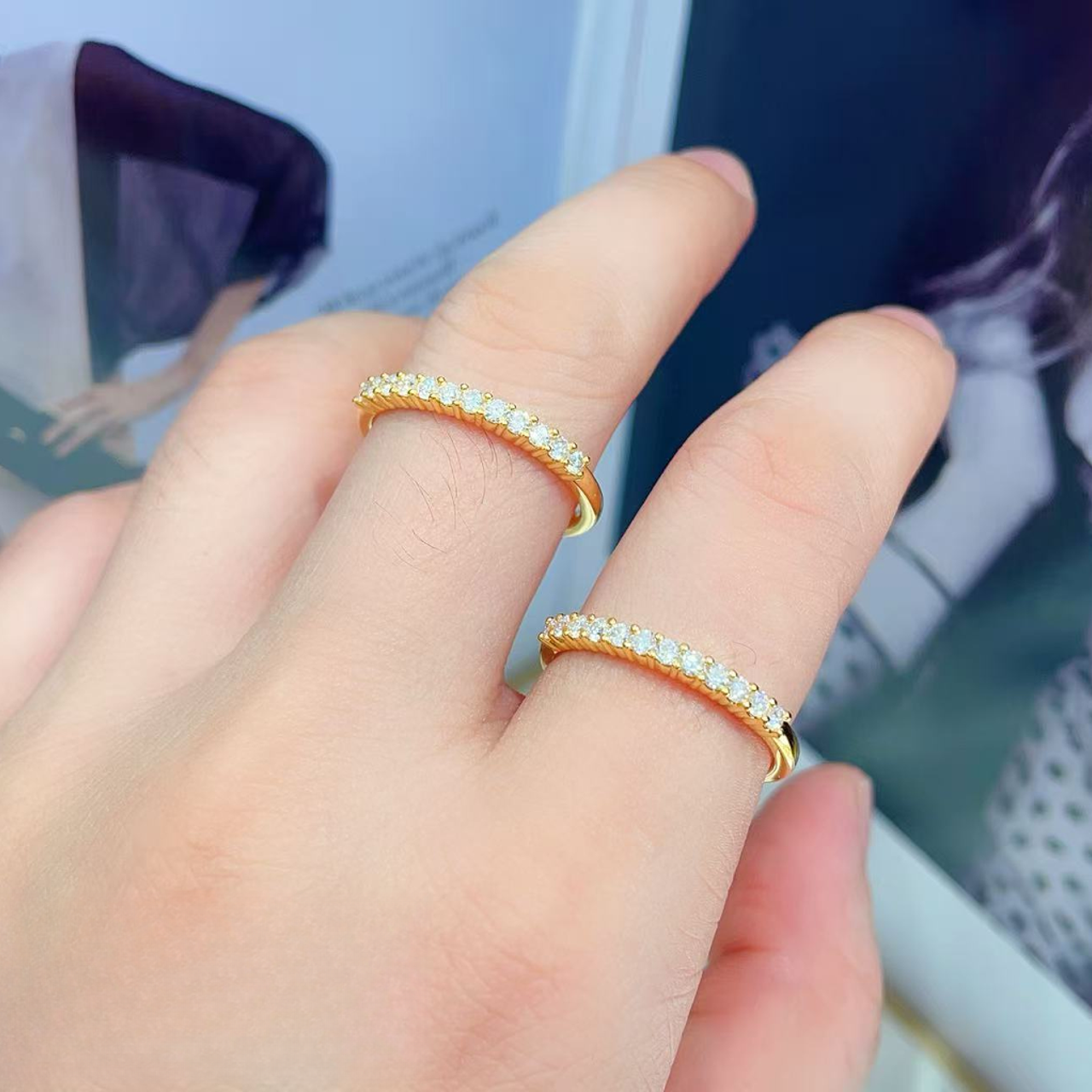 爱一【菲菲】足金999 黄金点钻排戒公主戒指