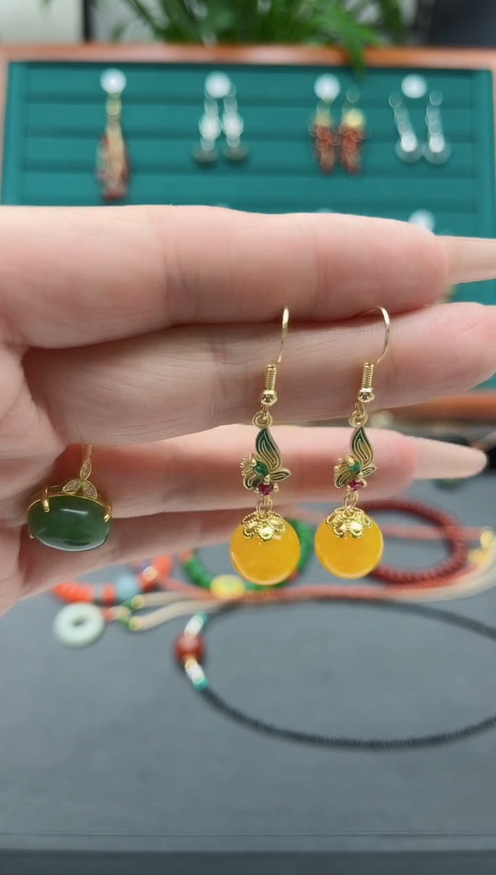 【闪购商品】玛瑙/玉髓耳饰银S925镀金镶嵌10黄玛瑙