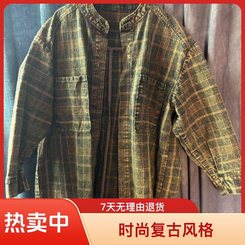古布老布棉线格子休闲百搭复古格子衬衫四季皆可穿的时尚上衣