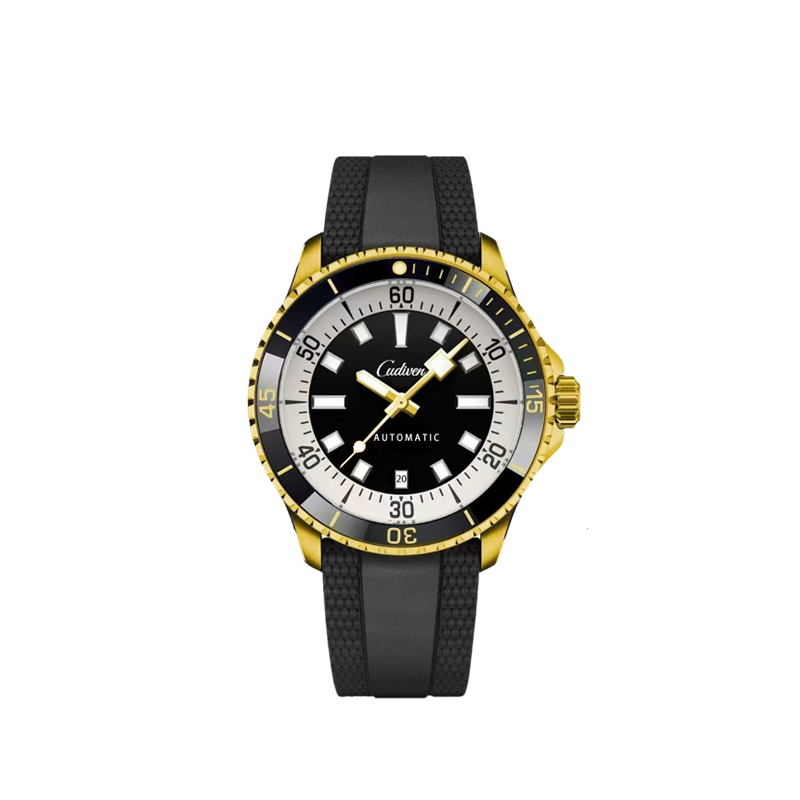 Cudiven男士夜光防水日历陶瓷圈口橡胶全自动机械手表YHC668042
