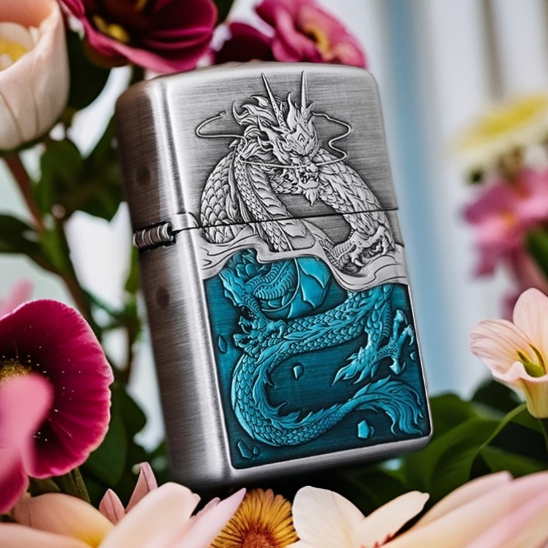 【老李鉴定】zippo打火机蛟龙入海熏银盔甲DYJ1