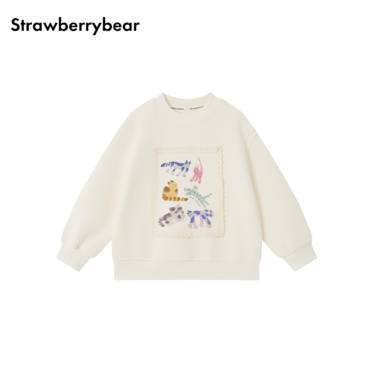 草莓熊Strawberrybear童装卫衣女童蕾丝猫猫长袖圆领上衣甜美秋季