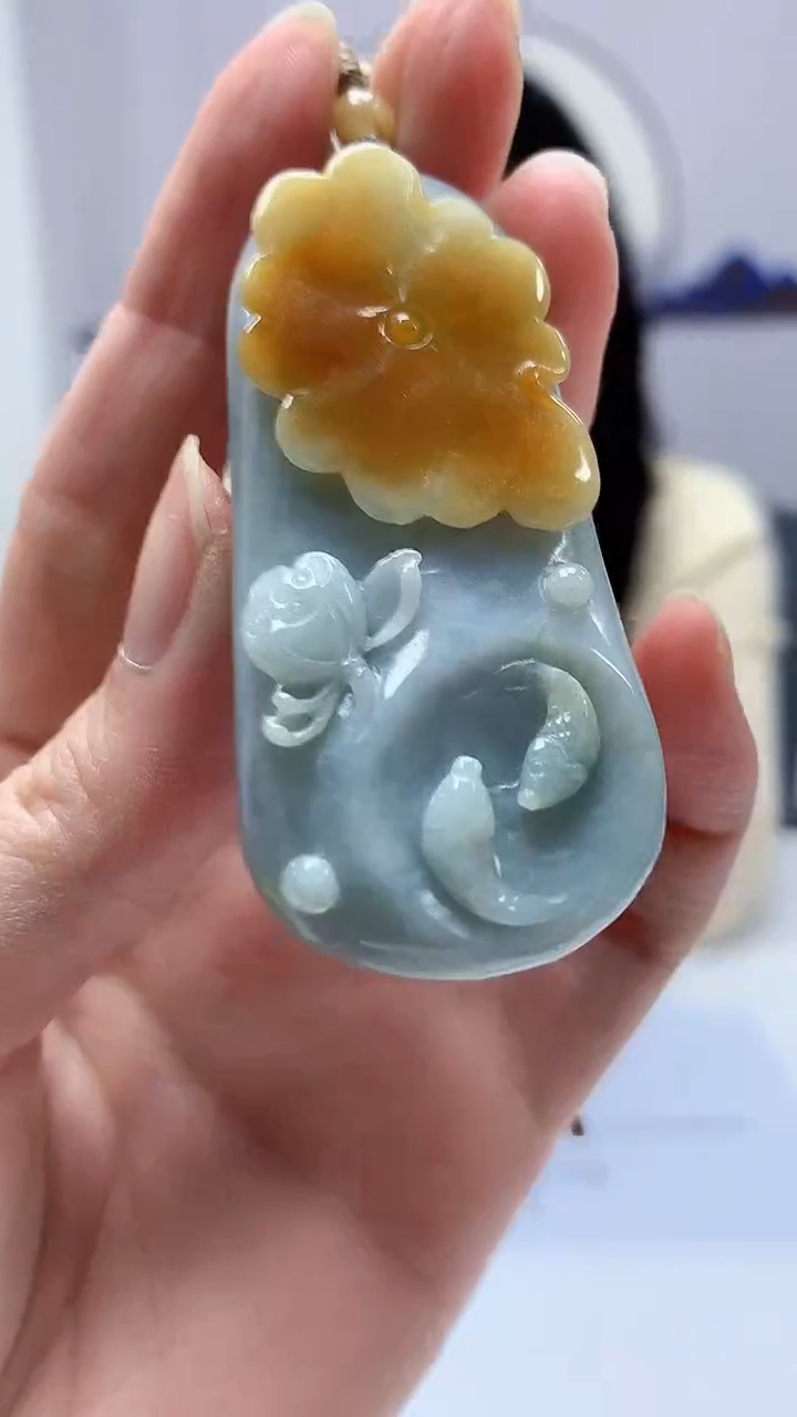 【闪购商品】定制翡翠未镶嵌0405zm-毛货挂件88荷叶鱼