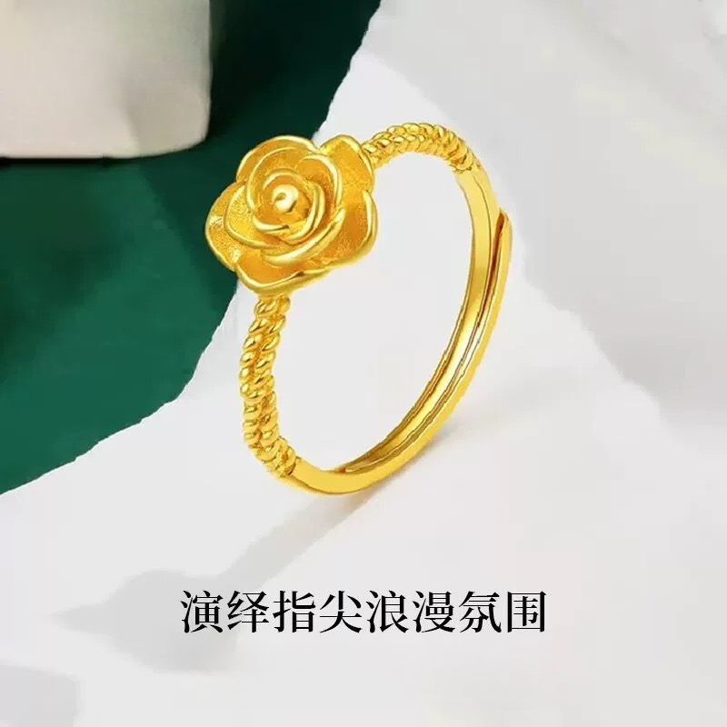足银戒指 女款气质时尚小众百搭复古可调节素款设计师玫瑰花戒指