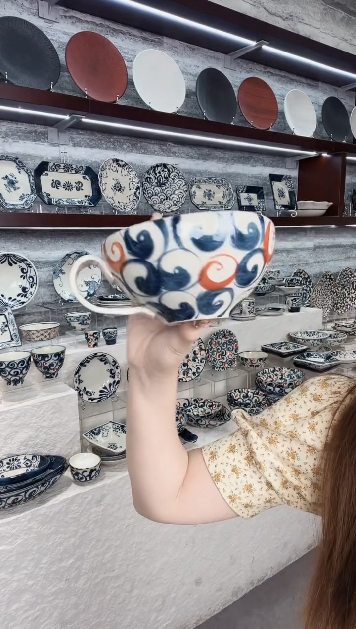 瓷宗山窑早餐杯矮款-赤绘旋涡