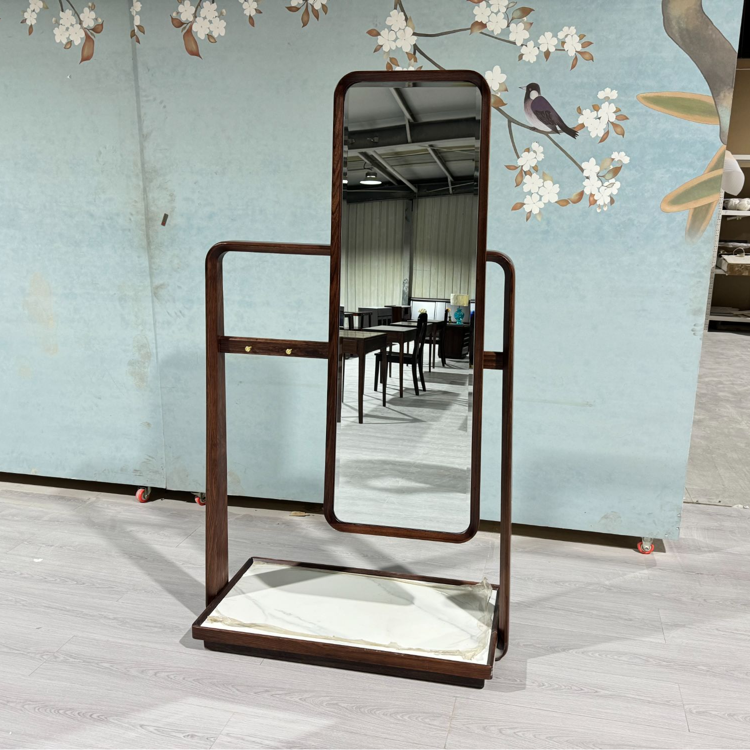 8609乌金木实木全身镜家用落地可移动穿衣镜客厅卧室