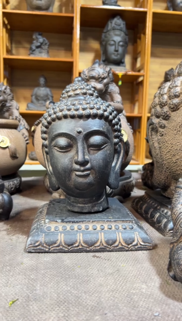 陶土小佛首+莲花底座