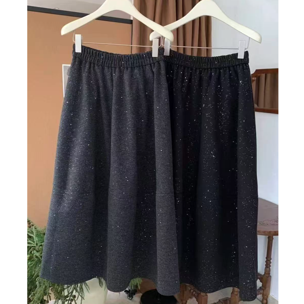 格子推荐~加绒加厚毛呢亮闪闪半身七分裙9025