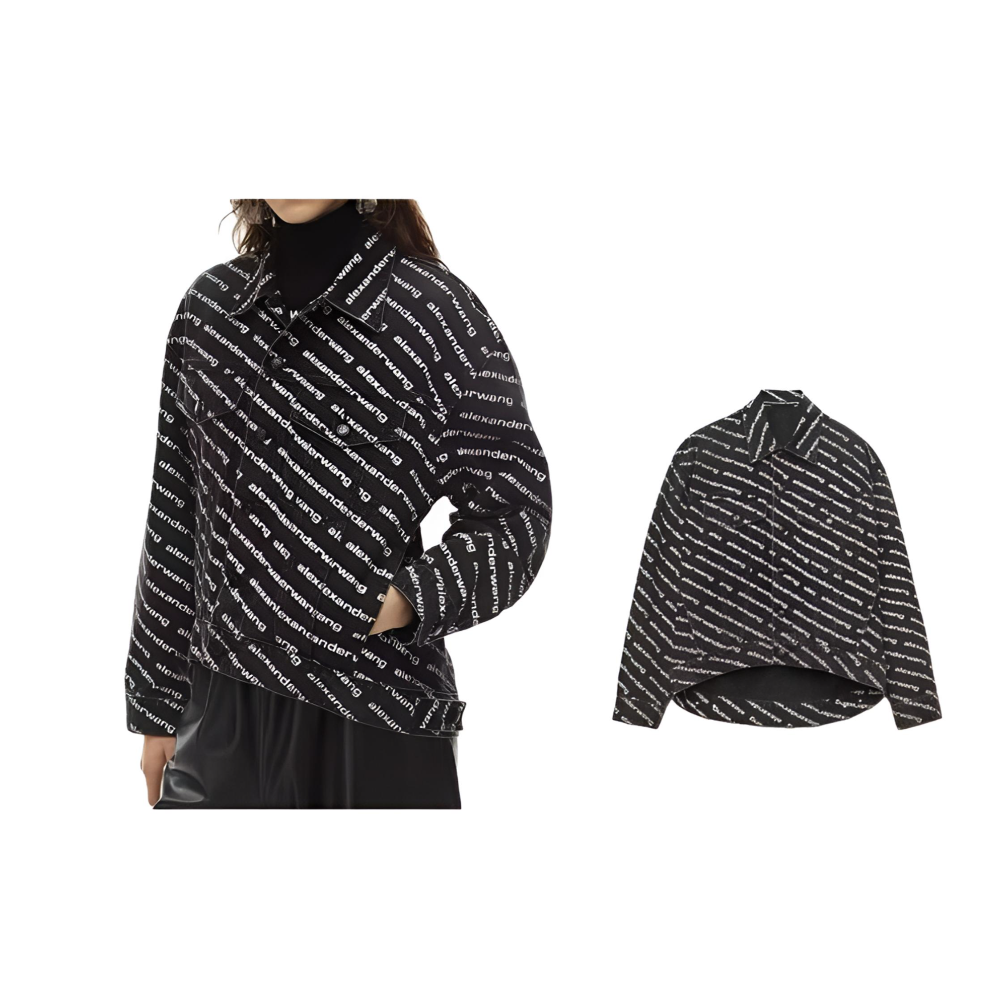 全新未使用 YSL/圣罗兰 亚历山大王满弹幕Logo印花牛仔外套