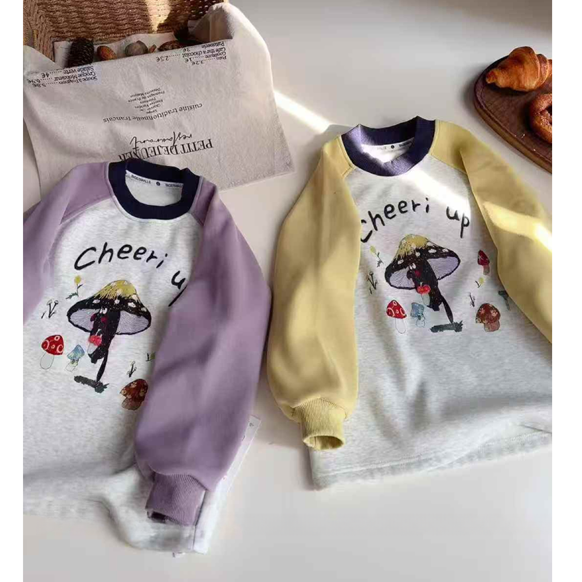 【haobaby】2025FW蘑菇刺绣拼接袖卫衣9966