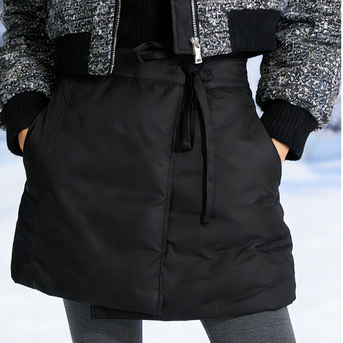 鹅绒裹裙黑色冬季半身裙秋冬日常