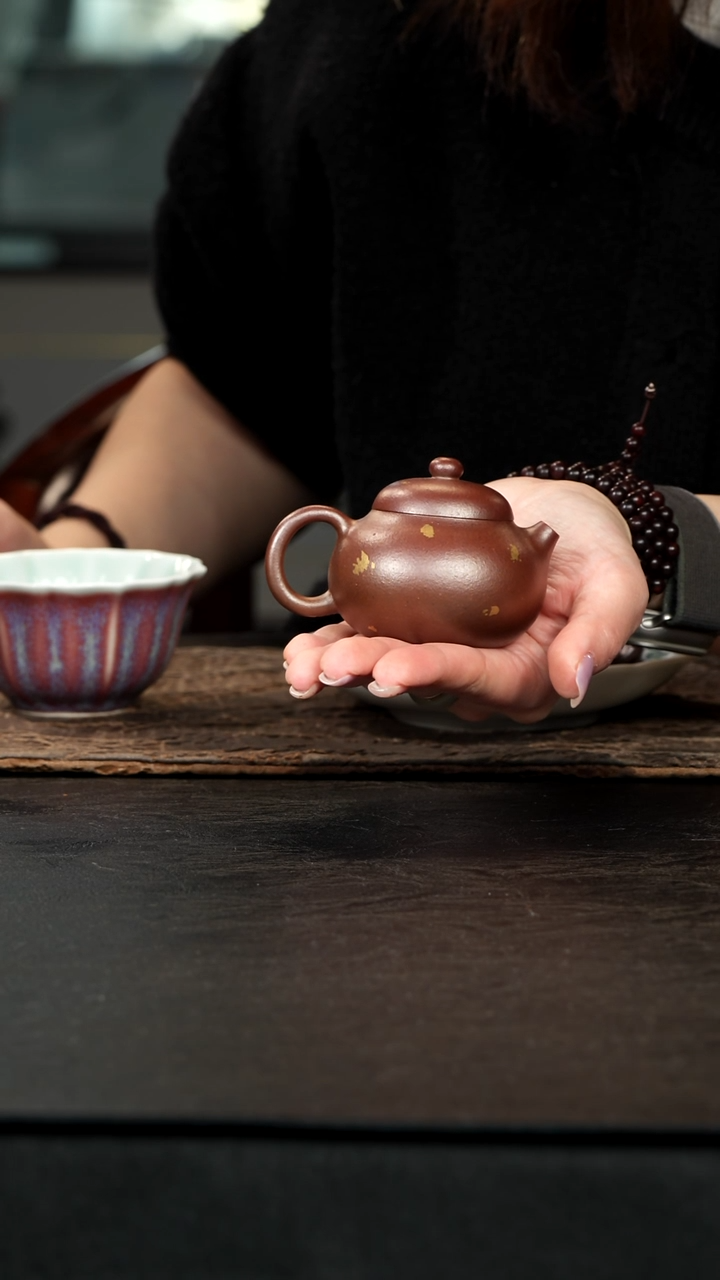 茶壶紫砂s****?柴烧底槽青洒金文旦80cc