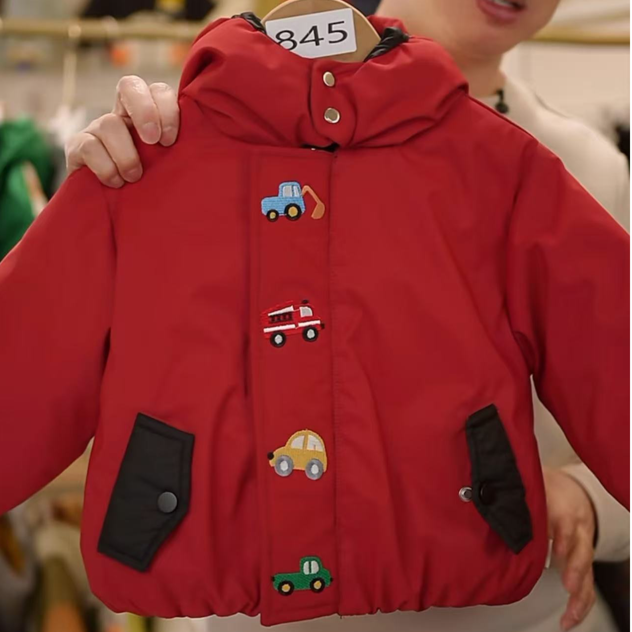 红色小汽车刺绣双面穿加厚棉服