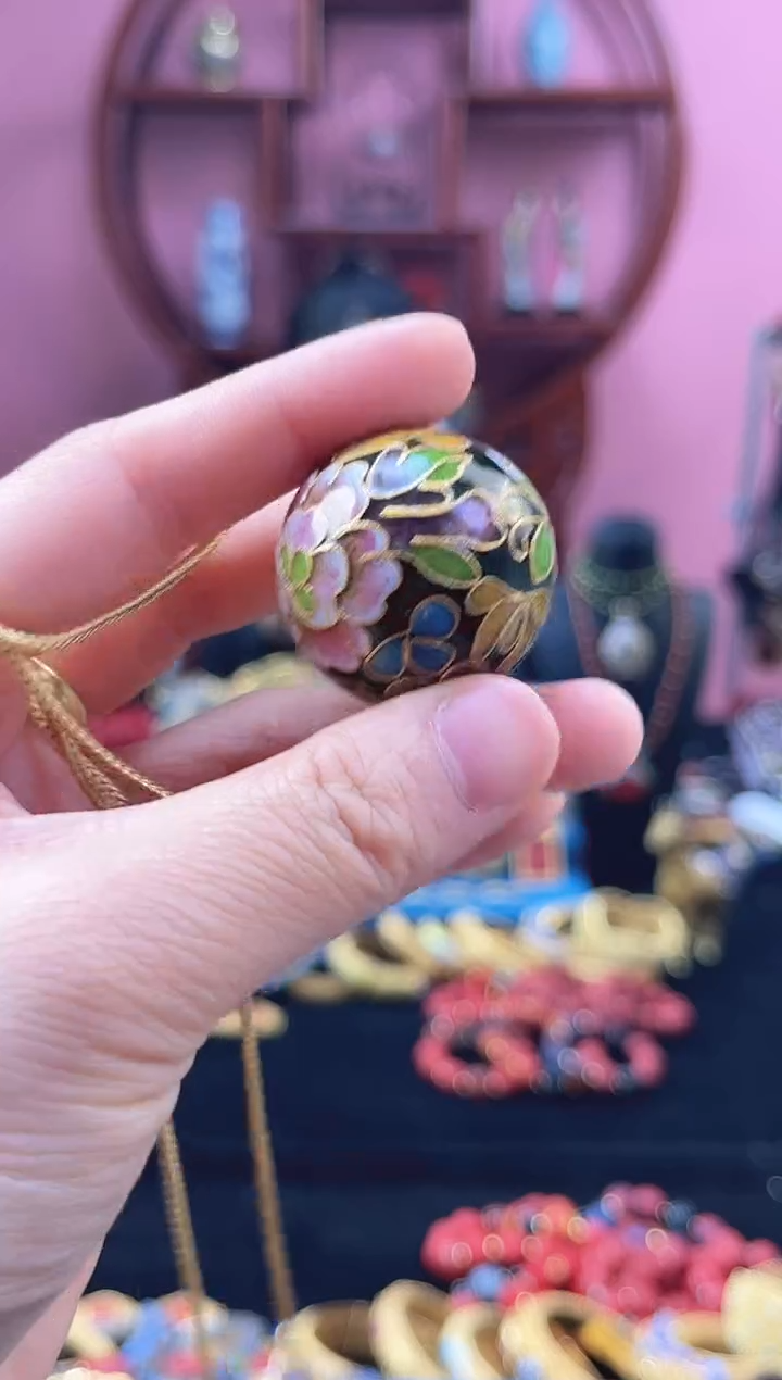 非遗景泰蓝 3cm大珠吊坠 墨绿