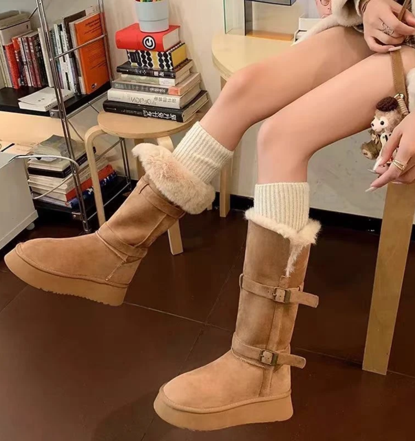 桑坡【厚底大骑士】雪地靴女2025新款羊皮毛一体高筒保暖防滑